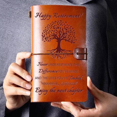 SUEHHYY Retirement Gifts for Women Woman Men 2025, Leather Travel Journal 140 Pages Presents, Happy Retirement Gifts for Teacher Nurse Coworker Boss Employee Friends