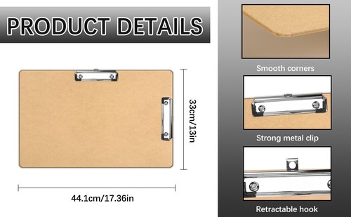 6 PCS Extra Large 11x17 clipboard, Wood Cleats with Low Profile Clips for Drawing, Sketching, and Art Boards, Landscape Layout (3.5mm Thickness
