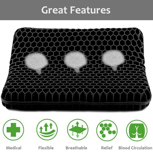 Gel Seat Cushion, Jumbo&Thick Gel Cushion Chair Pads with Non-Slip Cover for Home Office Car Seat Wheelchair, Soft Breathable Honeycomb Seat Pads for Relieve Hip Pain,Black 20x20x1.9inch