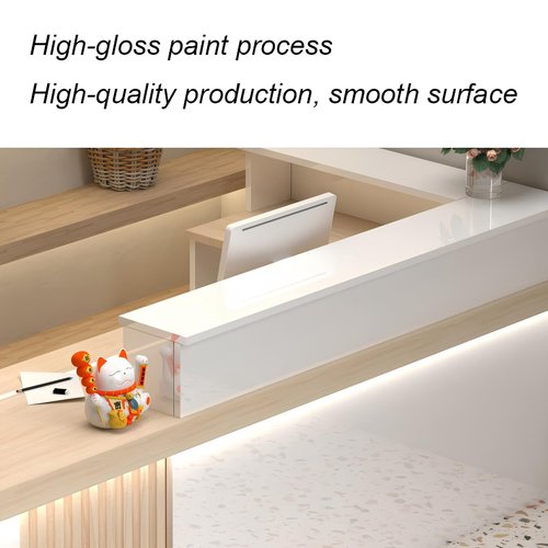 l Shaped Reception Desk with Counter, Salon Front Reception Desk with LED Light & Lockable Drawer, Modern Retail Checkout Sturdy & Well Built for Lobbies, Office, SOHO, Shop