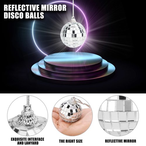 Mirror Disco Balls Set - Silver Disco Party Decoration Bright Reflective Mirror Christmas Balls Easy to Hang Suitable for Christmas, Wedding, Family Party Decoration (16)