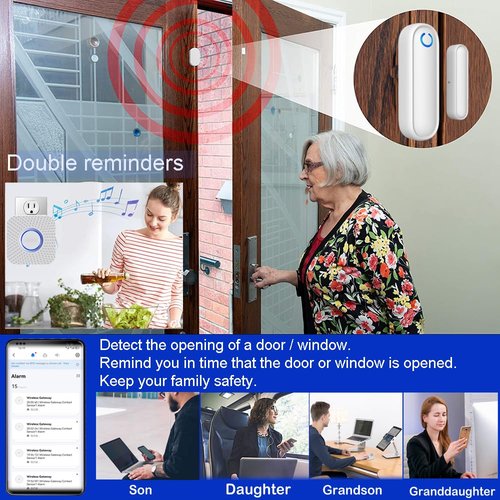 YisTech Caregiver Pager WiFi Door Alarms for Dementia Patients with Phone App,WiFi Smart Door Sensor Alarm for Kid Safety/Home Security/Elderly/Business/Store/Mailbox(2 Sensor 1 Gateway)