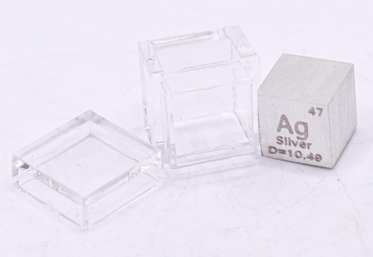 0.39" 10mm Silver Argentum Metal Cube Ag up to 99.9% Pure Periodic Table Element Engraved Density Collection Science Education Display Block Cube + Acrylic Case Box - 1PC