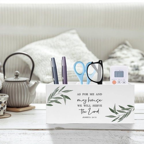 Exqcom As for Me And My House We Will Serve Christian Pen Pencil Holder, Christian Office Decor, Religious Scripture Botanical Pencil Pen Holder Organizer for Home Office Desk Accessories