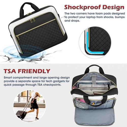 NEWHEY Laptop Bag 17.3 Inch Laptop Briefcase for Women Men Waterproof Shoulder Messenger Bag Large Computer Bag for Business Office Work College, Black&Beige