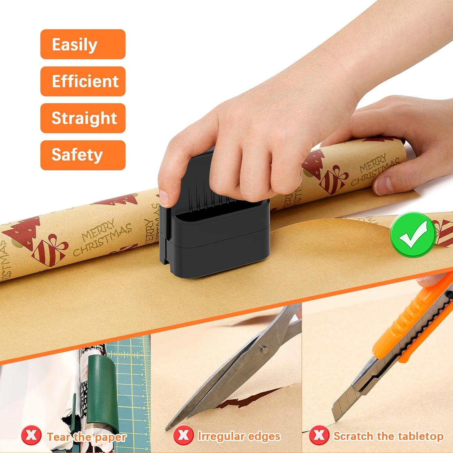 LIZAAL 2-Pack Wrapping Paper Cutter with Wheels | Straight Line Gift Wrap Cutter for Birthday and Christmas, Fits Various Rolls and Papers, Includes 2 Replaceable Blades (Black & Red)