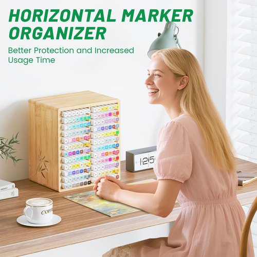 Marker Organizer Compatible with Ohuhu Markers, 168 Solt Holder, Bamboo