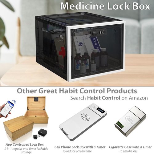 Habit Control Medicine Lock Box with Combination Lock, Large Medication Lock Box with Code, Locked Refrigerator Box for Food, Snack, Tablet Storage Locker, Cell Phone Jail Classroom, Family (Black)
