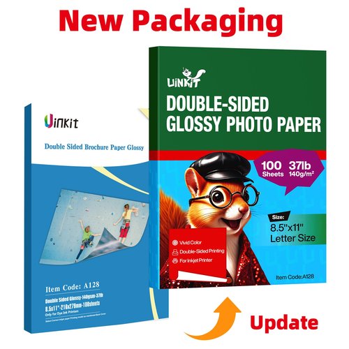 Uinkit 100 sheets Brochure Paper Glossy Double Sided 8.5x11 Inkjet 37lb 140gsm Dye ink Thin Photo Picture Flyer Calendar Magazine CD Cover letter