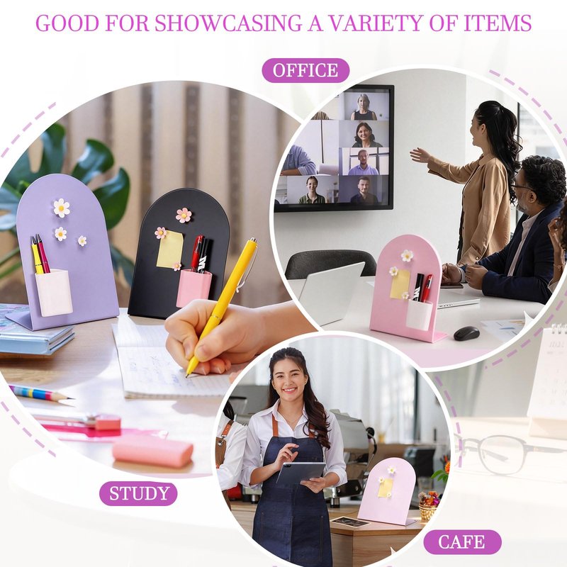 PATIKIL Magnetic Bulletin Board, Memo Magnet Display Stand Board with 3 Flower Magnets for Home Office Kitchen Restaurant Cafe Supplies, Purple/White