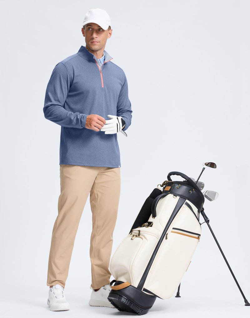 Obla Golf Quarter Zip Pullover Men Fleece Mock Neck Sweatshirt Winter Warm 1/4 Zip Long Sleeve Golf Shirt (Dusty Blue Melange_L)