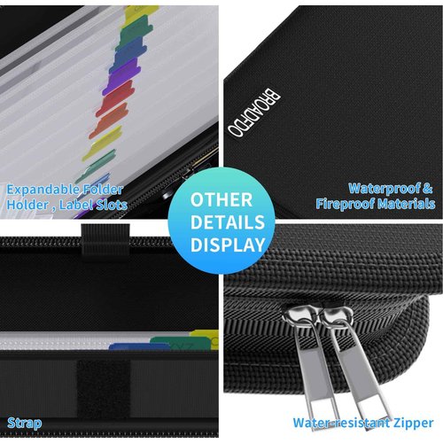 Broadfdo Fireproof & Waterproof Accordion File Organizer, 13-Pocket Expanding Document Organizer with Handle & Labels, Durable Heat-Resistant Folder for A4/Letter Files, Safe Home Office Travel Hold