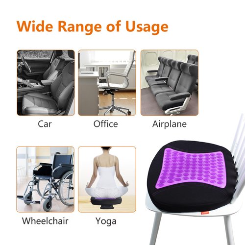 Sojoy Purple Cooling Gel Seat Cushion,Memory Foam Office Chair Cushion for Back Pain Sciatica Tailbone Pain Relief,Chair Pad for Office Chairs,Wheelchairs,Car Truck Seats