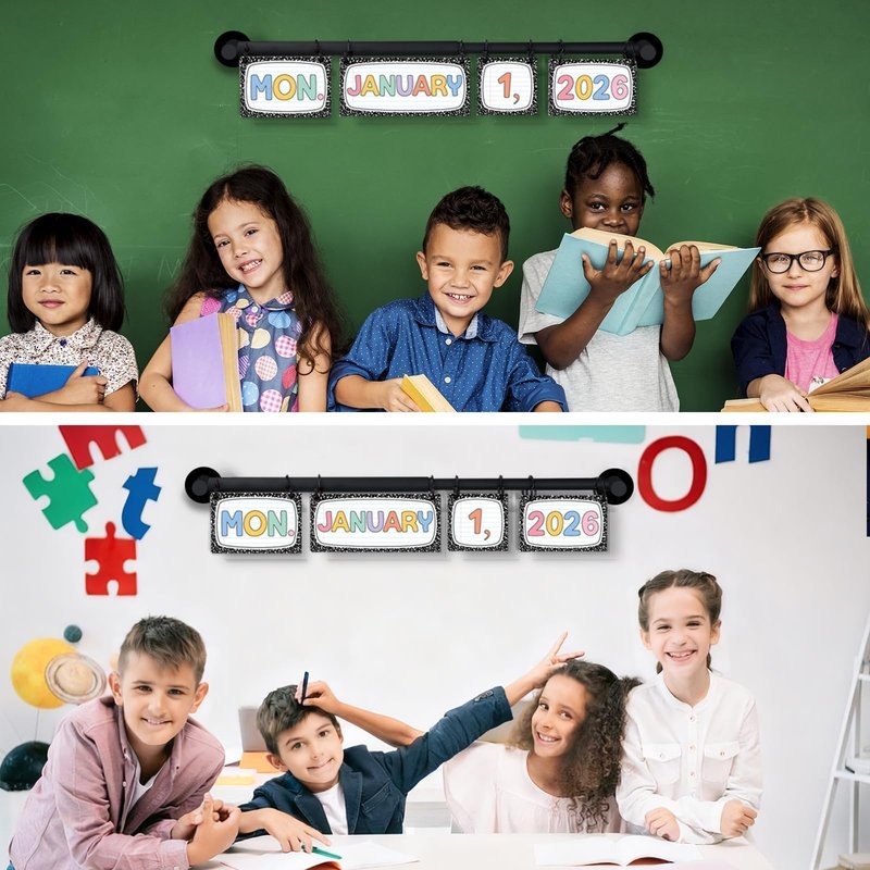 Magnetic Calendar Bulletin Board Set Flip Calendar with Magnetic Adjustable Holder Composition Classroom Decoration with 60 Date Cards for School Home Office Decor Supplies 2026 (Composition Notebook)