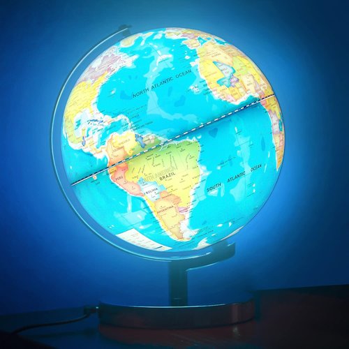 POOCCI 6 in1 Illuminated World Globe for Kids & Adults All Ages High Clear Map, Illuminates Educational Interactive STEM Toy, Light Up Kids Globe Lamp,Gifts For Boys And Girls