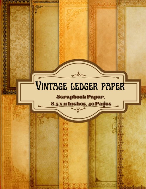 Vintage Ledger Paper Scrapbook 8.5 x 11 Inches, 40 Pages: 20 Double Sided Sheets with 10 Designs - Vol II