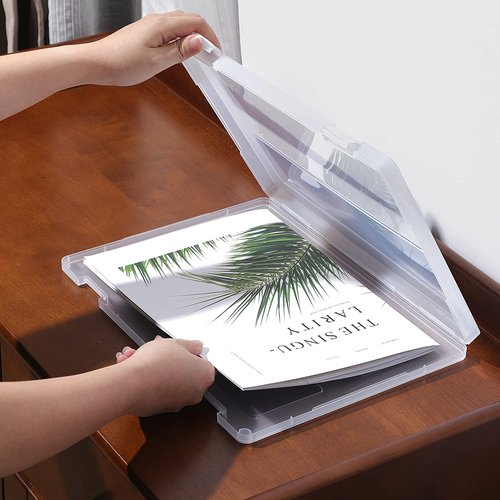 6 Pieces A4 File Box Paper Photo Storage Box A4 Portable Project Case Clear Plastic Document Magazine Organizer Box for Office School Supplies Accessories 12.52 x 9.5 x 0.95 Inch