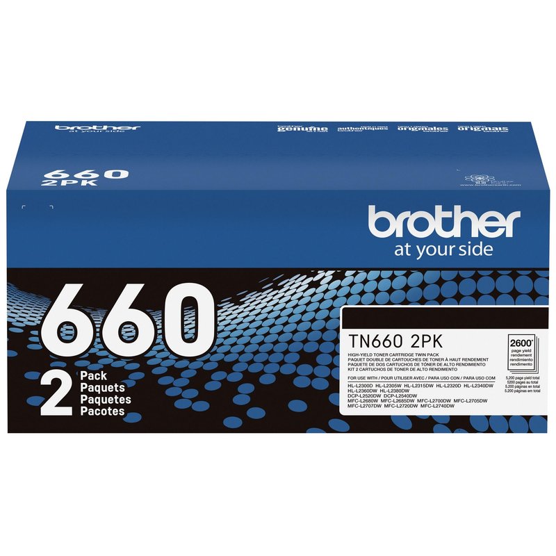 Brother Genuine High-Yield Black Toner Cartridge Twin Pack TN660 2PK (TN6602PK)
