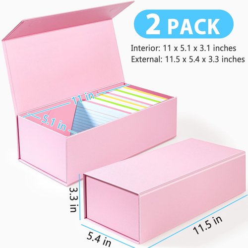 3x5 Index Card Holder Pink Card File Box Organizer, Hold 1200 3x5-Inch Flash Cards- 2 Pack Pink