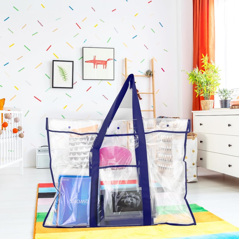 QWORK Large Poster Storage Bag - 4 Pack 31.5” x 25.5” PVC See-Through Bag with Long Handle, Extra Pocket, for Bulletin Boards, Artworks, and Charts, 3 Button Closure