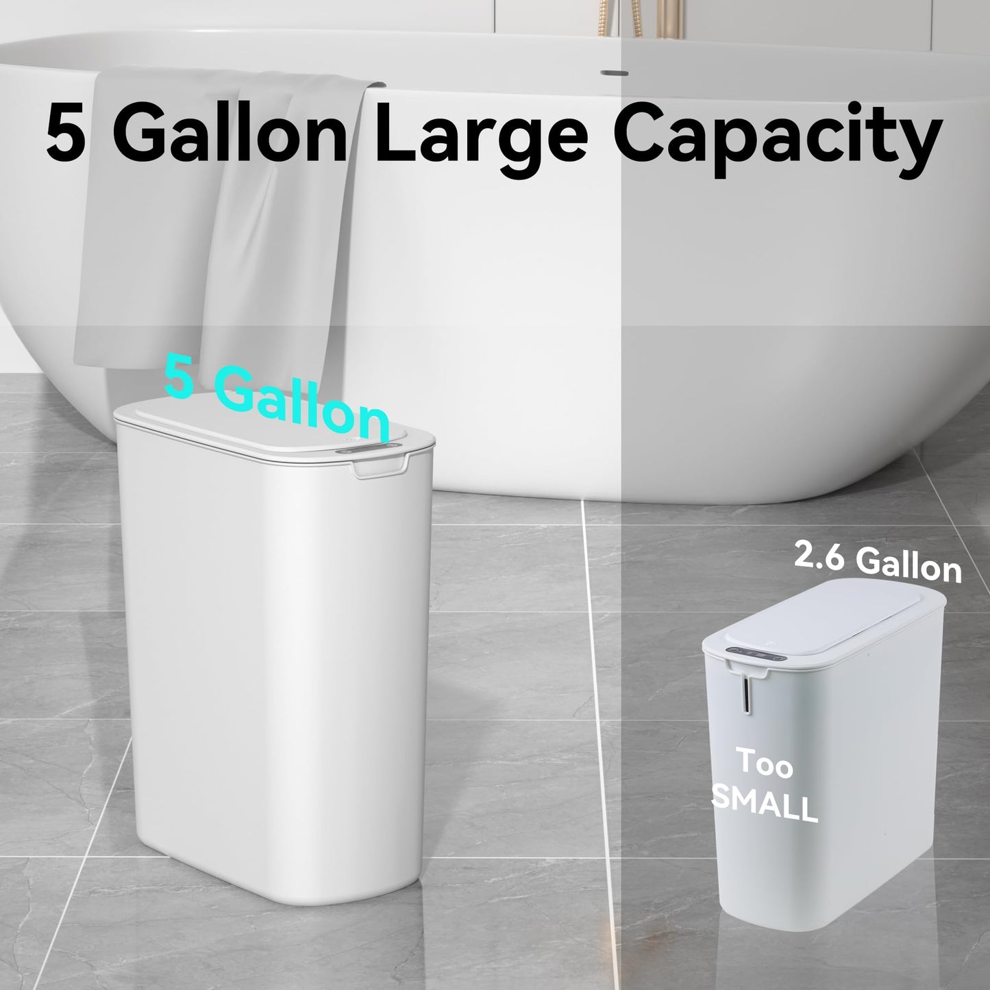 LJIACLEA 5 Gallon Motion Sensor Bathroom Trash Can Automatic Garbage Cans with Lid Touchless Smart Slim Plastic Trash Bin for Kitchen, Bedroom, Toilet, Office, Living Room
