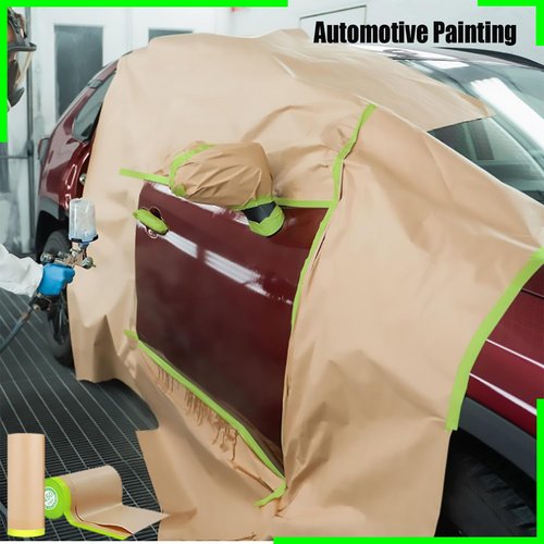 YUNXIHUI Masking Paper, 6 Rolls Automotive Paint Paper Roll with Tape, 18in x 50feet Assorted Sizes Tape and Drape, Paint Masking for Painting Car and Auto Body,Floor Protection, Wall Covering