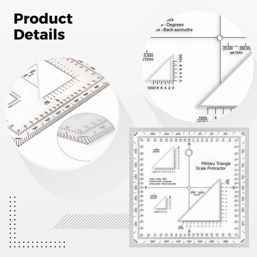 Tactical Mgrs Coordinate Protractor, Scale Ruler for Accurate Map Reading, Outdoor Navigation Tool