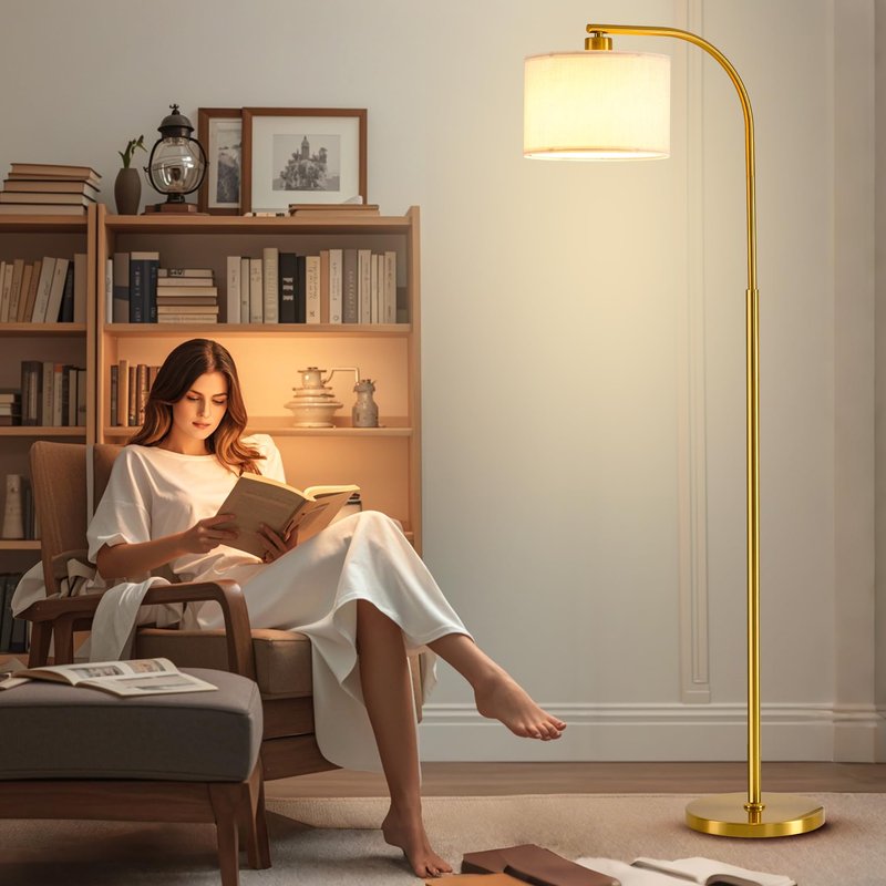 KQW Tall Floor Lamp for Living Room,65'' Modern Standing Lamps with 9W LED Bulb,Elegant Floor Light with Fabric Shade,Gold Tall Lamp for Bedroom Office Study Room Corner Dining Room
