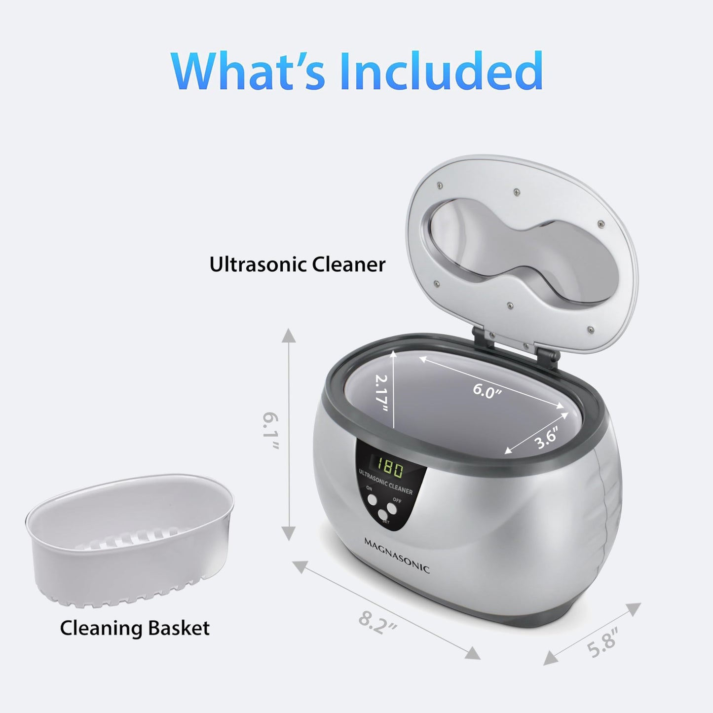 Magnasonic Ultrasonic Cleaner - 20oz Stainless Steel Tank, Digital Timer, 5 Cleaning Modes, Ultrasonic Jewelry Cleaner for All Jewelry, Eyeglasses, Watches, Dentures, Retainers & More