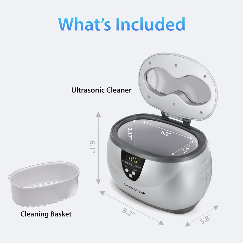 Magnasonic Ultrasonic Cleaner - 20oz Stainless Steel Tank, Digital Timer, 5 Cleaning Modes, Ultrasonic Jewelry Cleaner for All Jewelry, Eyeglasses, Watches, Dentures, Retainers & More