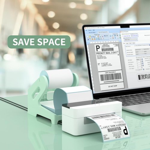 PONNOR Thermal Label Holder - Ideal for Rolls & Fanfold Labels | Fresh Green Desktop Printer Accessory