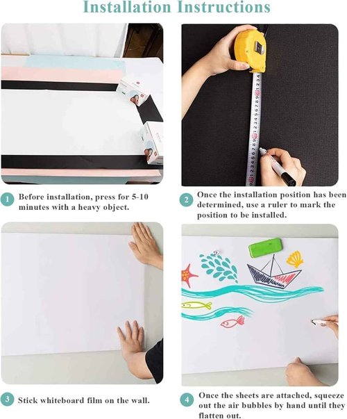Warasee Magnetic Whiteboard Contact Paper, 36" x 48" Magnetic Self Adhesive Dry Erase White Board Wall Stickers, Stick on Whiteboard Roll, for School/Home/Office