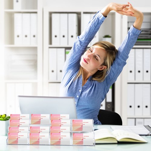 Hoteam Acrylic Business Card Holder for Desk Multiple 16 Slot 4 Tier Large Business Card Organizer Display Rack Clear Plastic Holder Stand for Home(2 Pcs)