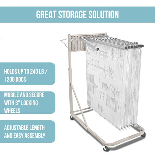 Adir Blueprint Rack and Clamps - 12 Pack of Blueprint Clamp and Mobile Blueprint Rack, Heavy-Duty Large Document Storage Solution for Blueprints, Posters, Maps, & Construction Plans