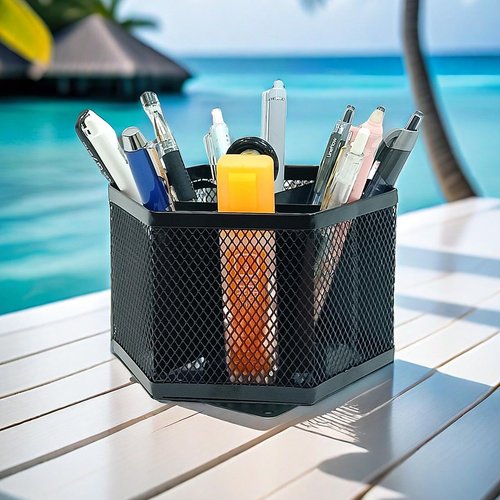 SETTFRFE Hexagon 360° Rotating Pen Organizer for Desk,6 Compartments Mesh Pencil Holder,Desktop Caddy Organizer,Black.