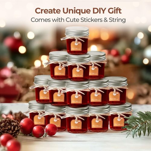 ComSaf Mini Mason Jars - 2 Oz Glass Containers with Lids for Ginger Shots, Honey, Jams & More | 48 Pack