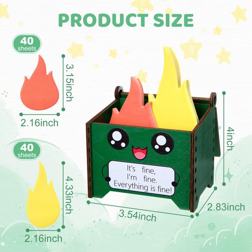 Sherr 6 Sets Dumpster Fire Pencil Holder with Flame Note Cards Emotional Support Gifts Dumpster Fire Desk Accessories Funny Employee Appreciation Gifts Bulk for Team Coworker Teacher Nurse (Green)