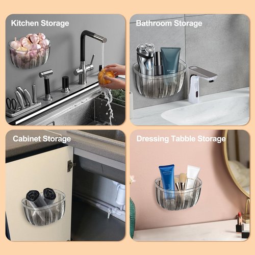 Beileqi 4 Pcs Adhesive Clear Inside Cabinet Door Organizer Spice Wall Mounted Shelf Condiment Storage Caddy for Bathroom Kitchen under Sink and Living Room
