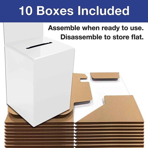 White Card Box XL raffle ticket box Corrugated Ballot and suggestion box with wide slot Donation Box & Removable Header for fundraising events 10.5H x 10.5W x 10D, Display area 11" x 10.5"(10 pack)