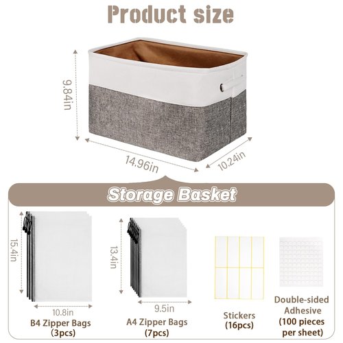 Board Game Storage Containers with 10PCS Zipper Bags, DIY Stickers and Adhesive, Board Game Organizers and Storage Bags for Board Games, Puzzles, Toys, Video Game, Craft Office Supplies (Gray)