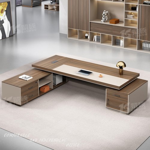 LSIGHTUS 87" L-Shaped Brown Executive Office Desk Computer Desk with File Drawers Study Writing Table Home Business Workstation Set for CEO Boss