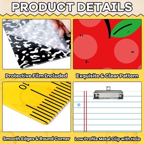 6 Pcs Teacher Clipboard Bulk Teacher Appreciation Gift Cute 12.5 x 9 Inch Large Thickened Acrylic Clip Boards with Low Profile Clip A4 Size Clipboard Set for Classroom Office School Teacher Supplies