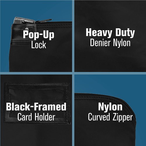 BankSupplies HIPAA Locking Courier Bags | Black | 19W x 15H | Durable Laminated Nylon Fabric | Metal Pop Up Lock | for Money, Coins, Currency, Checks & Documents