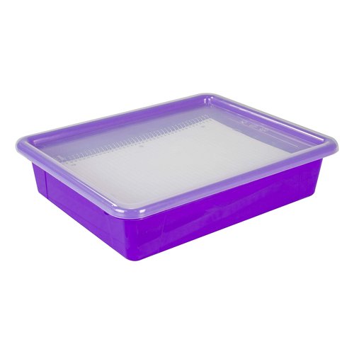 Storex Letter Size Flat Storage Tray – Organizer Bin with Non-Snap Lid for Classroom, Office and Home, Violet, 5-Pack (62540A05C)