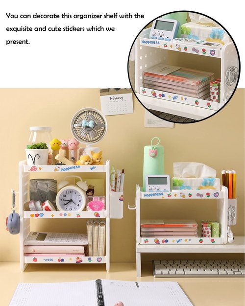 Lae Nuvole Desktop Organizer Shelf Stationery Organizer with Pen Holder Office Desk Pegboard Shelf Plastic Combinable Organization and Storage for Desk, Office, Countertop, Dorm (White, 3 Tier)