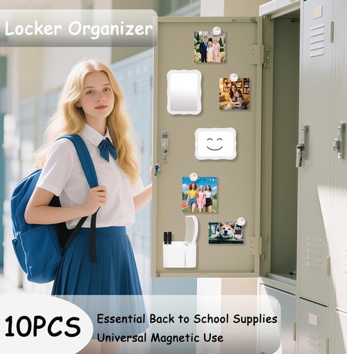 Tandarui Locker Organizer Kit,Magnetic Locker Accessories for Girls with Locker Mirror and Magnetic Pen Holder,Magnetic whiteboard-School& Work Locker Decor(White