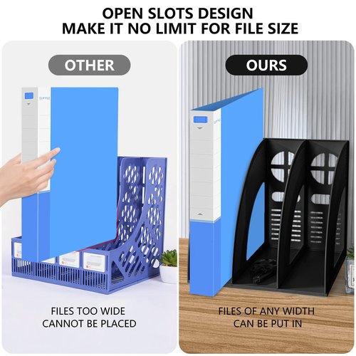 SAYEEC 2 Pack Magazine File Holder for Desktop 3 Compartment Binder Folder Notebook Standing Organizer Office Racks Black Holds Documents for School Working