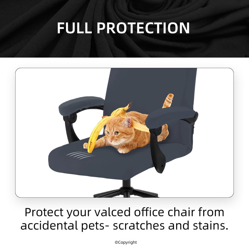 Stretch Computer Office Chair Cover with Armrest Covers Durable Zipper Universal Washable Removable Spandex Rotating Boss Chair Slipcovers Anti-dust Soft Desk Chair Seat Protector, Dark Gray