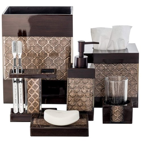 Dahlia Brown Bathroom Trash Can 1.98 Gal / 7.5L - Small Waste Basket for Bathroom - Durable Space Friendly Waste Bin - Decorative Wastebasket for Modern Room or Bedroom Decor