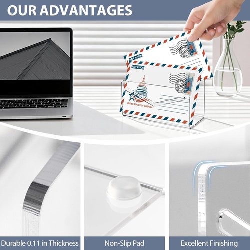 Skiennix Acrylic Mail Holder - Clear Vertical Letter Organizer for Desk | Lightweight Envelope Sorter
